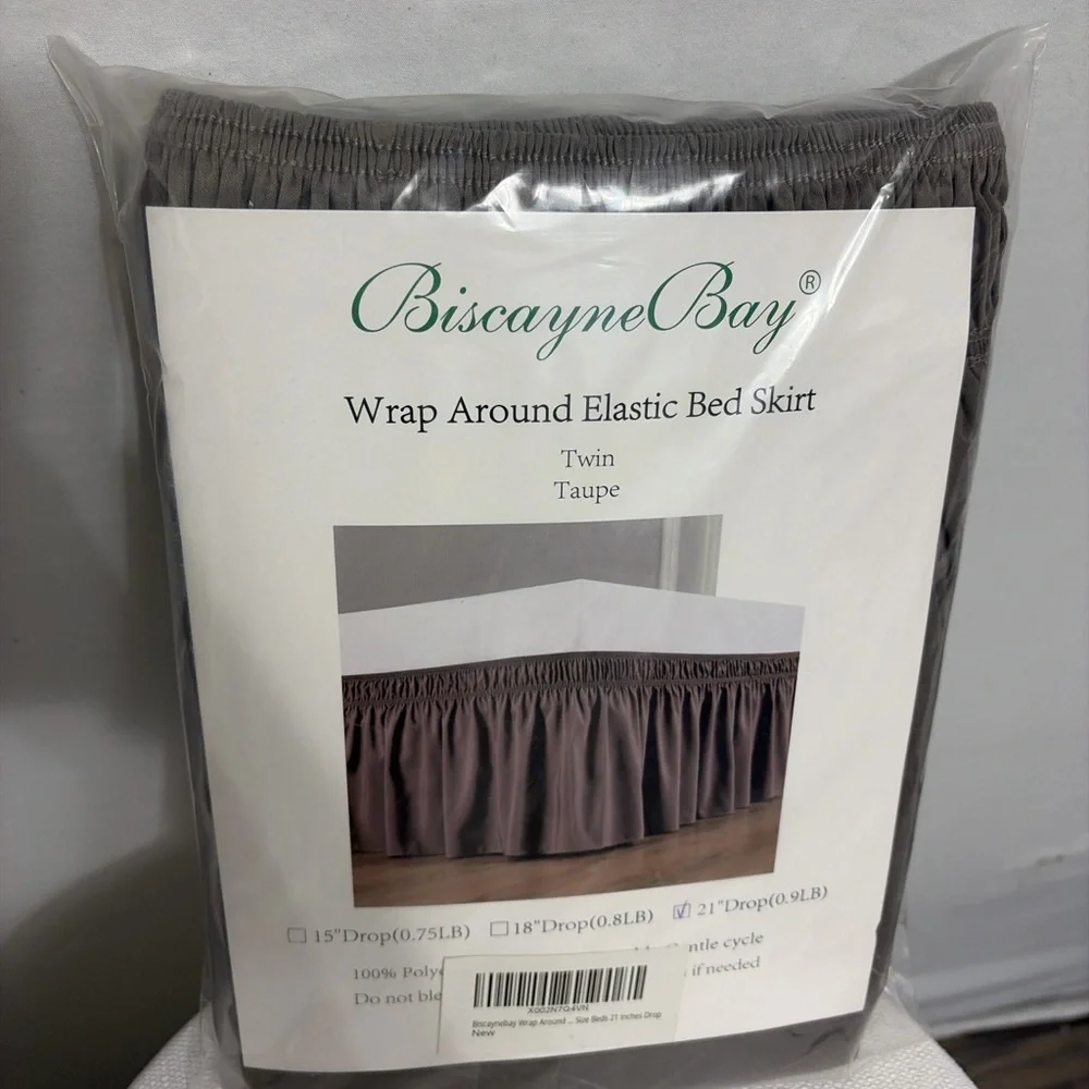 BiscayneBay Wrap Around Elastic Bed Skirt Twin Taupe 21” Drop New(F95)✨✨